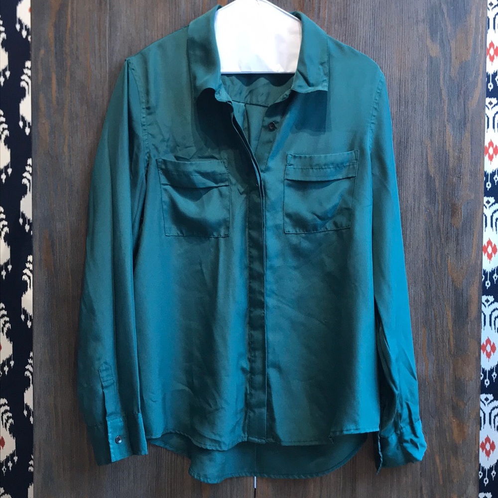 Forest green DKNY silk button-down top